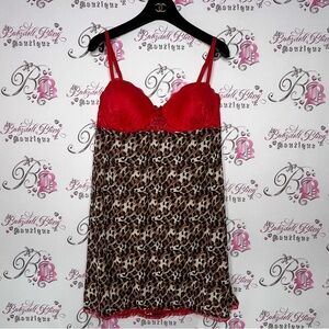 Elegance babydoll cheetah print animal print red lace sexy bustier dress y2k